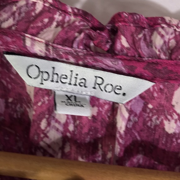 Ophelia Roe Blouse Women's XL Long Sleeve Pink Ruffle Sheer Business Casual Work - Picture 10 of 15